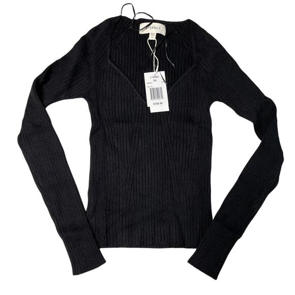 L Space Camryn Black Ribbed Long Sleeve Knit Top size XS - Picture 3 of 10